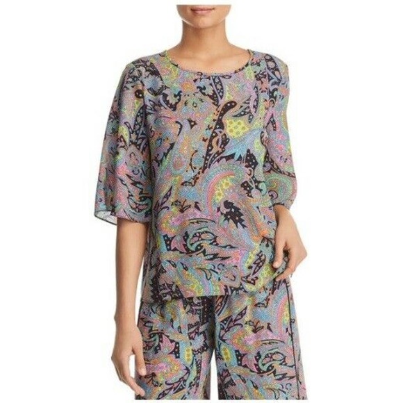 Le Gali Tops - Le Gali Paisley-Print Jewel-Neck Blouse Top Large